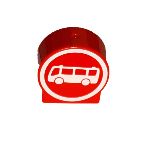 Duplo Brick 1 × 3 × 2 Round Top with White Bus, Circle on Red Background Print Red