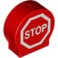 Duplo Brick 1 × 3 × 2 Round Top with 'STOP' in Octagon Road Sign Print Red