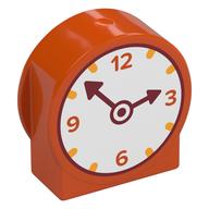 Duplo Brick 1 × 3 × 2 Round Top with Clock, White Face, Dark Red Arms, Orange Numbers / Orange Fruit print Rotorange