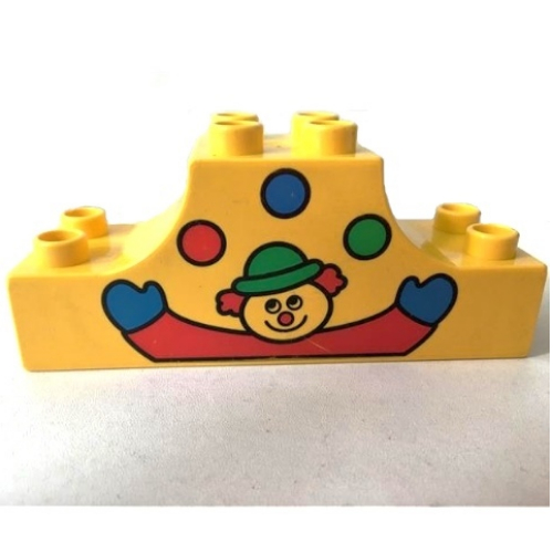 Duplo Brick 2 × 6 × 2 Curved Ends with Clown and Three Balls Print Gelb