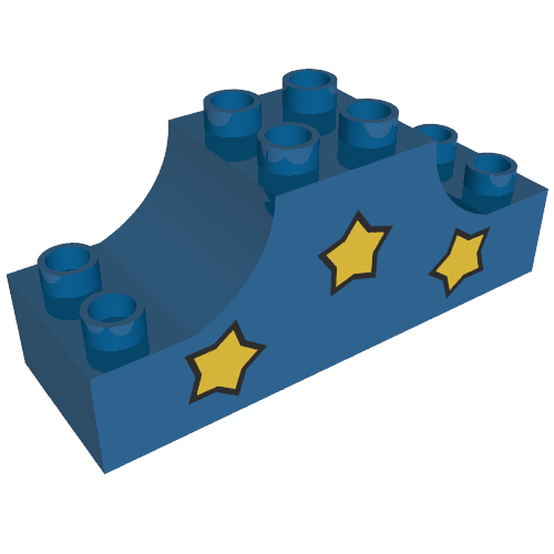 Duplo Brick 2 × 6 × 2 Curved Ends with Three Yellow Stars Print Blau
