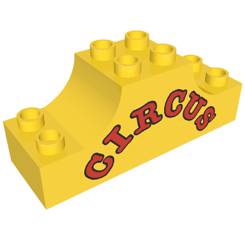 Duplo Brick 2 × 6 × 2 with Curved Ends and 'CIRCUS' Print Gelb