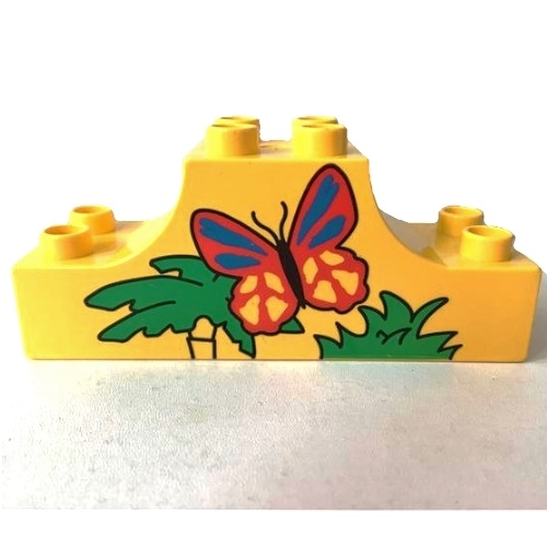 Duplo Brick 2 × 6 × 2 with Curved Ends, and Butterfly and Leaves Print Yellow