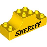 Duplo Brick 2 × 6 × 2 Bow with 'SHERIFF' Print Yellow