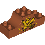 Duplo Brick 2 × 6 × 2 Curved Ends with Crossed Scimitar and Map, with Pot of Gold Print Dark Orange