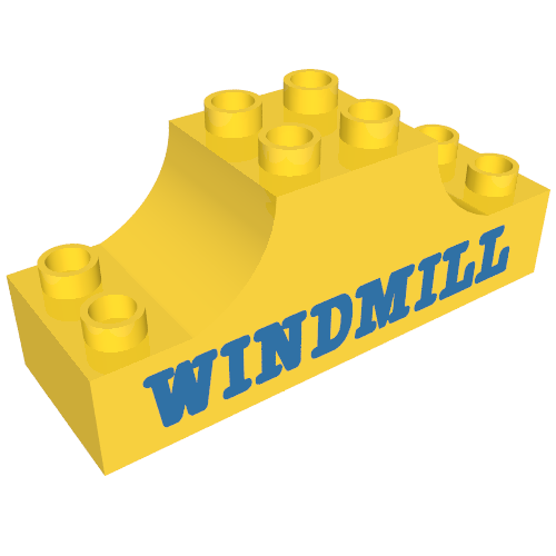 Duplo Brick 2 × 6 × 2 with Curved Ends and 'WINDMILL' Print Yellow