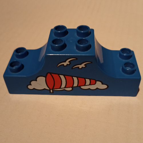 Duplo Brick 2 × 6 × 2 with Curved Ends with Wind-sock Print Blue