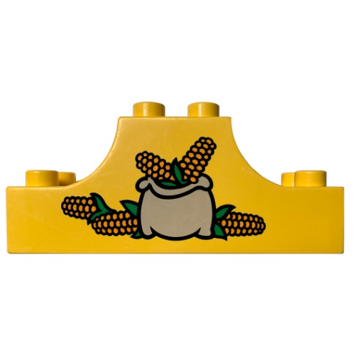 Duplo Brick 2 × 6 × 2 with Curved Ends with Sack of Corn Print Gelb