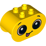 Duplo Brick 2 × 4 × 2 Rounded Ends with Brown Eyes, Tongue Print Yellow