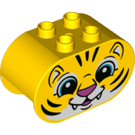 Duplo Brick 2 × 4 × 2 Rounded Ends with Tiger Face Print Yellow