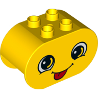 Duplo Brick 2 × 4 × 2 Rounded Ends Dual Sided with Silly / Embarrassed Print Yellow