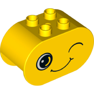 Duplo Brick 2 × 4 × 2 Rounded Ends Dual Sided with Winking / Sad Print Yellow