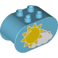 Duplo Brick 2 × 4 × 2 Rounded Ends with Sun and Cloud and Raincloud Print Medium Azure