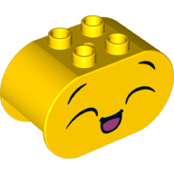 Duplo Brick 2 × 4 × 2 Rounded Ends with Happy Face, Open Mouth, Closed Eyes print Yellow