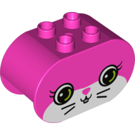 Duplo Brick 2 × 4 × 2 Rounded Ends with Bunny Face with Green Eyes and Eyelashes Print Dunkelrosa