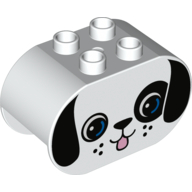 Duplo Brick 2 × 4 × 2 Rounded Ends with Dog Face with Black Ears and Blue Eyes Print Weiß