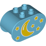 Duplo Brick 2 × 4 × 2 Rounded Ends with Stars and Moon Print Medium Azure