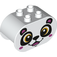 Duplo Brick 2 × 4 × 2 Rounded Ends with Panda Face Print White