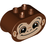 Duplo Brick 2 × 4 × 2 Rounded Ends with Monkey Face Print Rotbraun