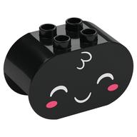 Duplo Brick 2 × 4 × 2 Rounded Ends with White Face, Dark Pink Cheeks print Black