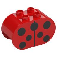 Duplo Brick 2 × 4 × 2 Rounded Ends with Black Ladybug Dots print Rot