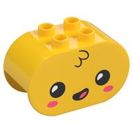 Duplo Brick 2 × 4 × 2 Rounded Ends with Face, Open Mouth, Dark Pink Cheeks print Yellow