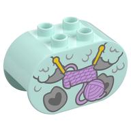 Duplo Brick 2 × 4 × 2 Rounded Ends with Sheep Body, Knitting, Wool Print Light Aqua