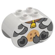 Duplo Brick 2 × 4 × 2 Rounded Ends with Cow Body, Bell Print Weiß