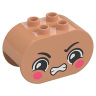 Duplo Brick 2 × 4 × 2 Rounded Ends with Angry, Dark Pink Cheeks Print Nougat