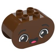 Duplo Brick 2 × 4 × 2 Rounded Ends with Very Happy Face, Open Mouth Smile Print Reddish Brown