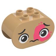 Duplo Brick 2 × 4 × 2 Rounded Ends with Sad Face, Dark Pink Markings Print Warm Tan