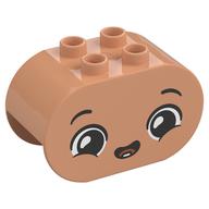Duplo Brick 2 × 4 × 2 Rounded Ends with Very Happy Face, Open Mouth Smile with Tooth Print Nougat