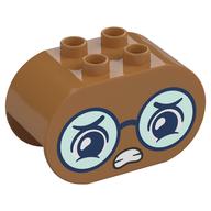 Duplo Brick 2 × 4 × 2 Rounded Ends with Worried Face, Glasses Print Medium Nougat