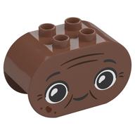 Duplo Brick 2 × 4 × 2 Rounded Ends with Happy Face, Reddish Brown Lines and Spots Print Medium Brown