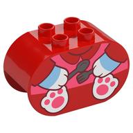 Duplo Brick 2 × 4 × 2 Rounded Ends with Cat Body, Knife and Fork Print Red