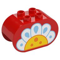 Duplo Brick 2 × 4 × 2 Rounded Ends with Daisy Flower Print Red