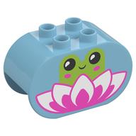 Duplo Brick 2 × 4 × 2 Rounded Ends with Frog and Lilly Flower Print Medium Azure