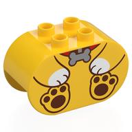 Duplo Brick 2 × 4 × 2 Rounded Ends with Dog Body, Silver Bone print Yellow
