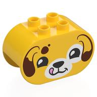 Duplo Brick 2 × 4 × 2 Rounded Ends with Dog Head, Reddish Brown Ears print Yellow