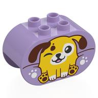 Duplo Brick 2 × 4 × 2 Rounded Ends with Yellow/Reddish Brown Dog print Lavendel