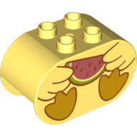 Duplo Brick 2 × 4 × 2 Rounded Ends with Duck Body and Watermelon Slice Print Leuchtendes Hellgelb