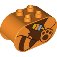 Duplo Brick 2 × 4 × 2 Rounded Ends with Red Panda Body and Popsicle Print Orange