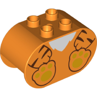 Duplo Brick 2 × 4 × 2 Rounded Ends with Tiger Body and Feet Print Orange