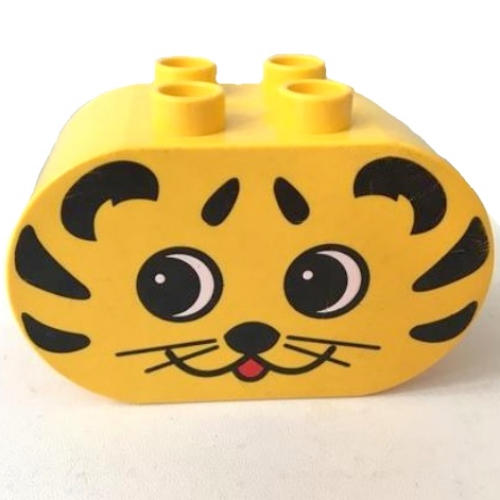 Duplo Brick 2 × 4 × 2 Rounded Ends with Tiger Face Print Yellow