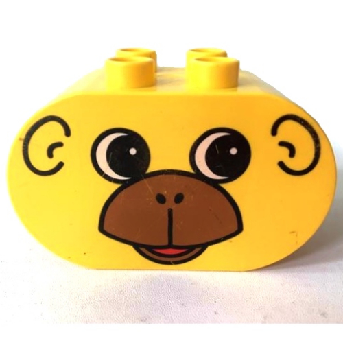 Duplo Brick 2 × 4 × 2 Rounded Ends with Monkey Face Print Yellow