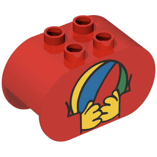 Duplo Brick 2 × 4 × 2 Rounded Ends with Hands Holding Ball Print Rot