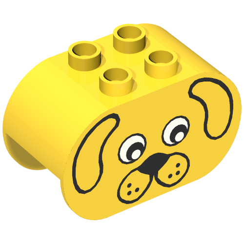 Duplo Brick 2 × 4 × 2 Rounded Ends with Dog Face Print Yellow