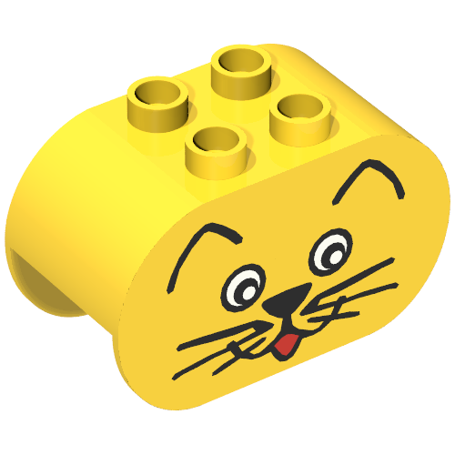 Duplo Brick 2 × 4 × 2 Rounded Ends with Cat Face Print Gelb