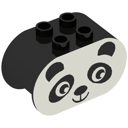 Duplo Brick 2 × 4 × 2 Rounded Ends with Panda Face Print Schwarz