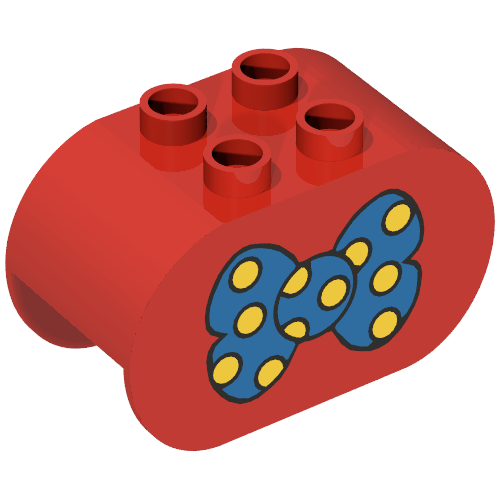 Duplo Brick 2 × 4 × 2 Rounded Ends with Blue Bow Tie with Yellow Spots Print Rot